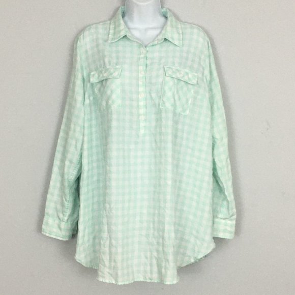 Isabel Maternity Top L Green & White Checked Cotton Blend Long Sleeve Pullover - Picture 1 of 8